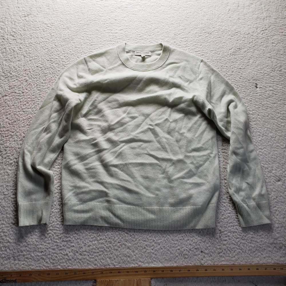 Banana Republic Sweater Mens Medium Green 100% Cashmere Crewneck Knit Pullover